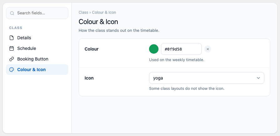 The Colour and Icon section