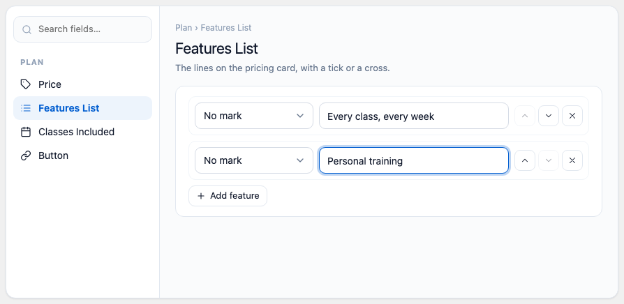 The Features List section with two feature lines