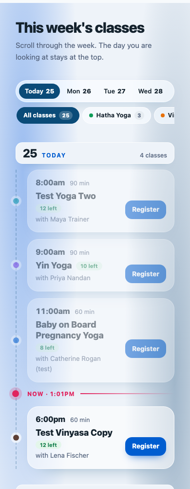 The weekly timetable on a phone