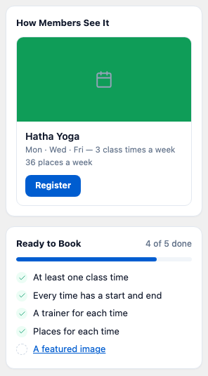 The class preview and Ready to Book checklist