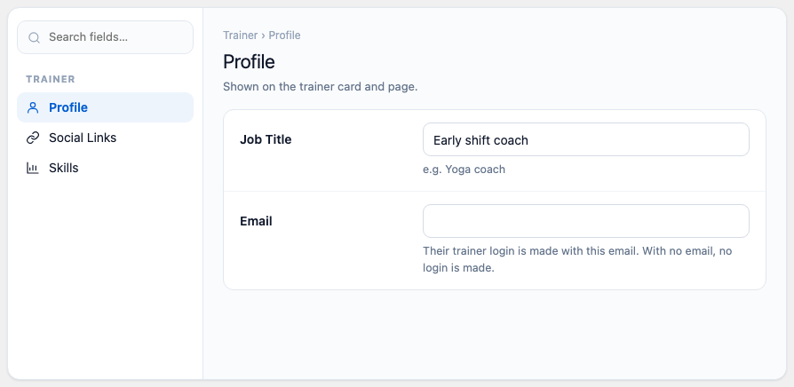 The trainer Profile section with Job Title and Email