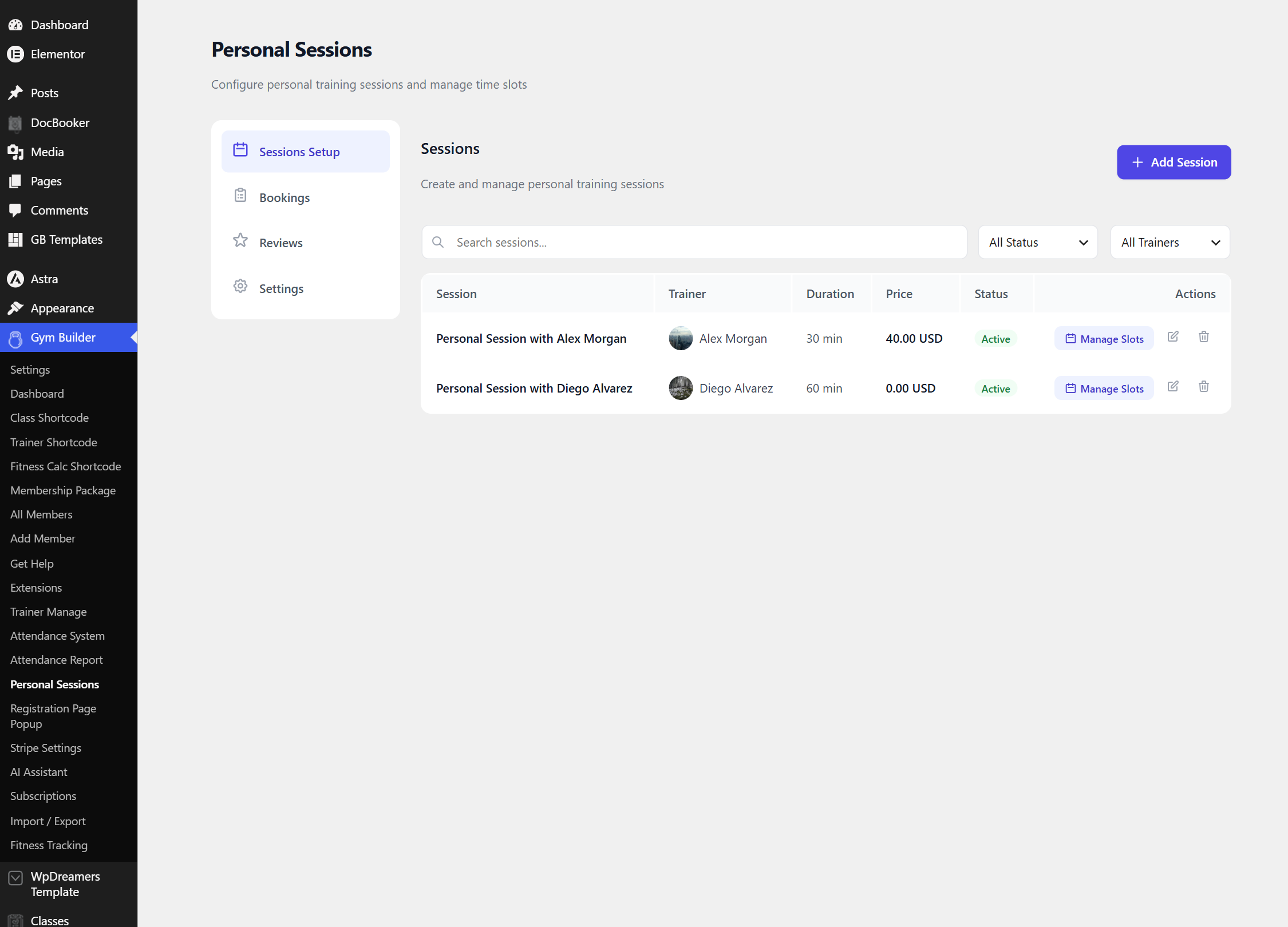 Personal session booking wizard with steps for session, date and time, your info and confirm