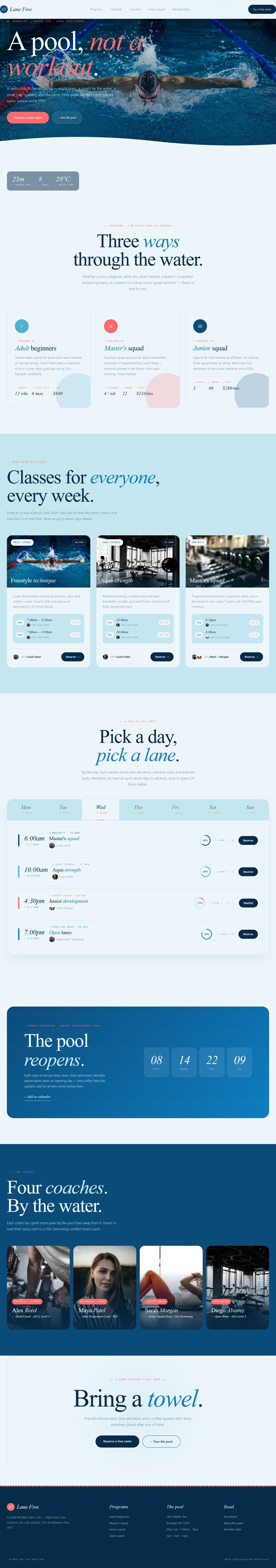 Lane Five coastal swim club template preview