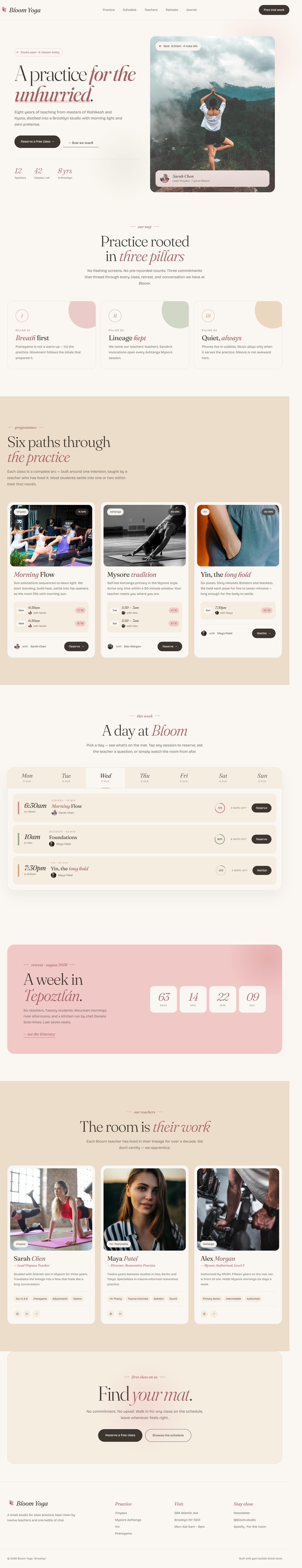 Bloom Yoga boutique studio template preview