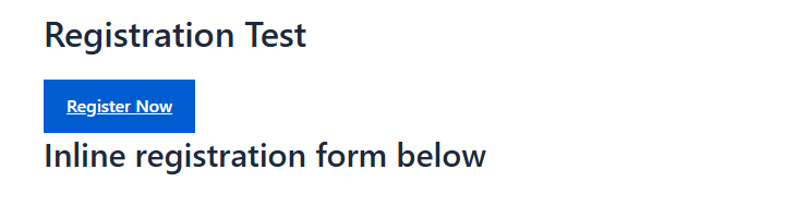 Register Now button rendered on a frontend page by the popup-button shortcode